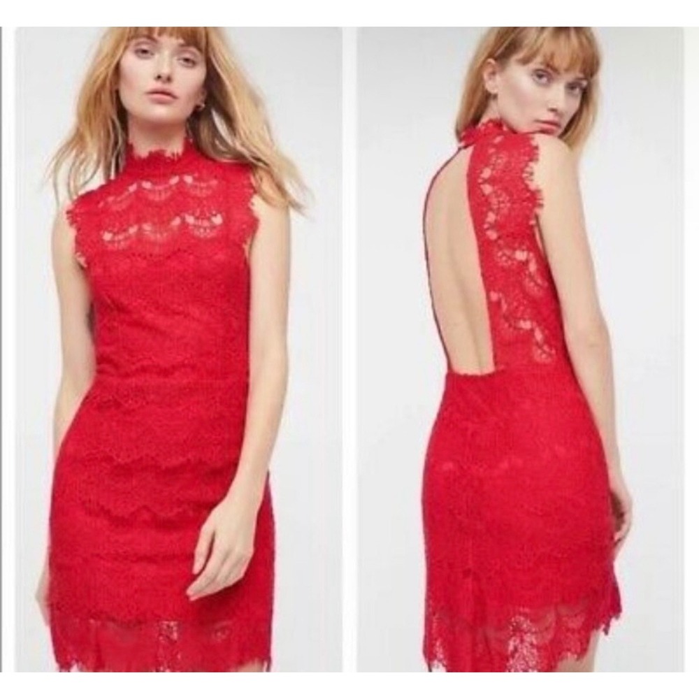 Intimately Free People‎ Cherry Red Floral Lace Mini Dress Womens Large NWT